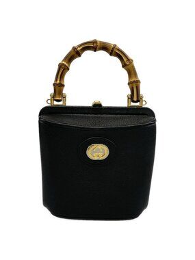 Gucci Mini Bamboo Bucket Bag Black Brown Leather